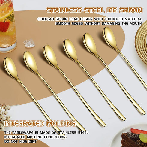 Long Handle Spoon 9.5 Inch Iced Cream Spoons Tea Spoon Coffee Stirrers Ice Spoon Stainless Steel Cocktail Stirring Spoons Dessert Milkshake Teaspo...