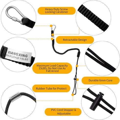 Retractable Tool Lanyard, 3 Pack Safety Tool Leash with Aluminum Lock Carabiner Clip and Adjustable Loop End, Fall Protection Tough Scaffold Tethe...