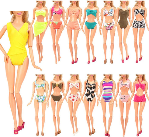 BARWA 12 Items 5 Psc Swimsuits Bathing Clothes Bikini One Piece with 2 Pool Floaties with 5 Shoes for 11.5 inch Doll...