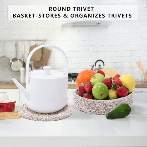 Trivets for Hot Dishes, Trivets for Hot Pots and Pans, 7 Inchs Hot Pads 4 Pcs and Storage Basket for Countertops, Pot Holders for Kitchen, Cotton ...