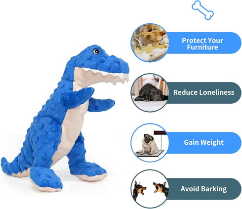 Dog Toys Dinosaur Dog Toy Blue Stuffed Animals Chew Toy Plush Squeaky Dog Birthday Toys for Small Large Big Dogs...
