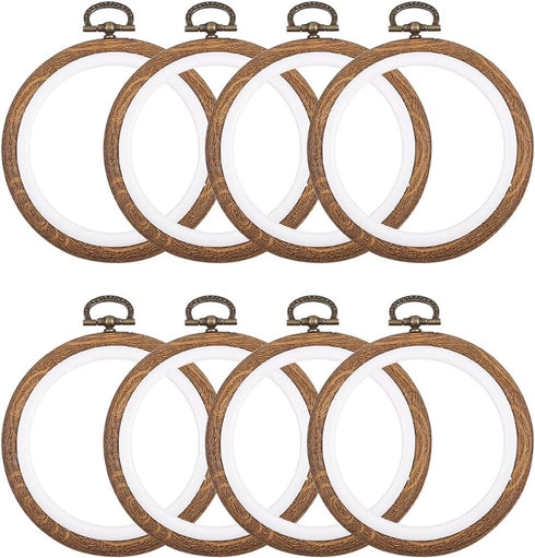 8 Pcs/Set Mini Embroidery Hoops 3 Inch Round Imitated Wood Plastic Display Frame Reusable Circle Cross Stitch Hoop Ring for Art Craft Sewing and H...