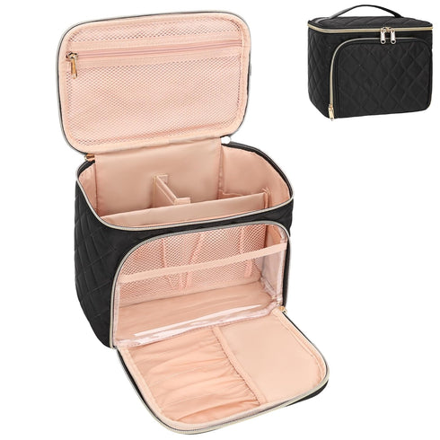 Relavel Makeup Bag, Large Capacity Travel Makeup Bag Organizer, Waterproof Cosmetic Bag with Adjustable Dividers for Women, Make Up Brush Holder M...