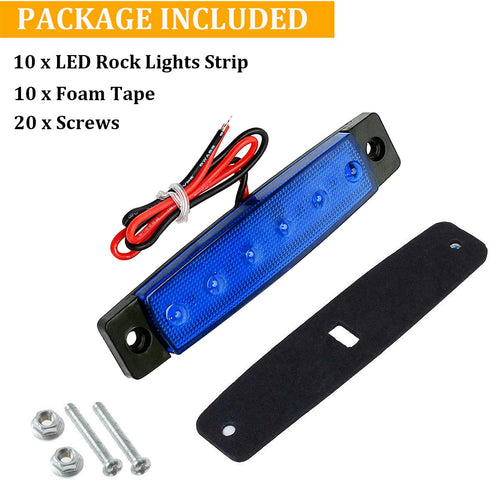 PSEQT 10 Pcs LED Rock Strip Lights Car Exterior Underglow Wheel Fender Well Lighting Kits Waterproof for Golf Cart Wrangler Offroad Truck RV UTV A...