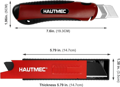 HAUTMEC 25mm Pro Heavy Duty Utility Knife Box Cutter with Extra 10PCS Rust Proof SK2H Black Sharp Blades, Autolock Slider, Sturdy Body for Industr...