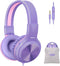 SIMOLIO Wired Headphones for Kids, Girls School Headphone with Microphone & Safe Volume Limiter & Shareport, Foldable Adjustable Over Ear Headsets...