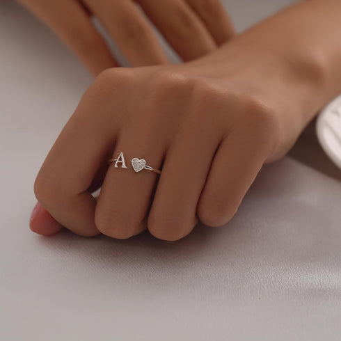 WFYOU Heart Initial Ring for Women Silver Rose Gold Plated Heart Capital Letter Initial Rings Stackable Rings for Women Adjustable Heart Alphabet ...
