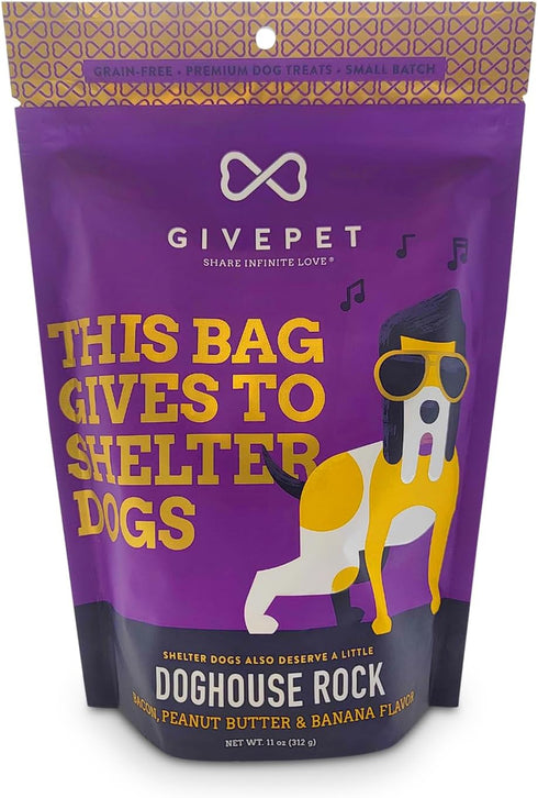 Doghouse Rock Dog Treats, 11 oz by GivePet - Premium Dog Training Treats, Grain-Free with No Artificial Flavors - Bacon, Peanut Butter and Banana ...