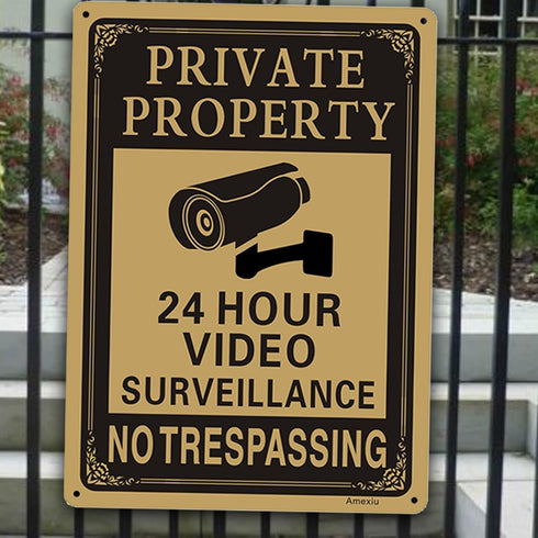 Private Property No Trespassing 24 Hours CCTV Camera Video Surveillance Warning Sign | 10" x 7" Rust Free Aluminum Easy Mounting Fade Resistance, ...