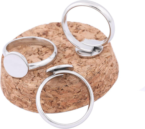 20pcs Stainless Steel 10mm Circle Pad Ring Bezel Blanks DIY Adjustable Fingerring Base Settings for Jewelry Making (Plain Steel)...