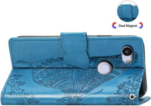 LEECOCO Google Pixel 3A XL Case Premium PU Leather Flip Wallet Case Butterfly Embossed Full Body Protection Flip Stand Card Holder Magnetic Cover ...