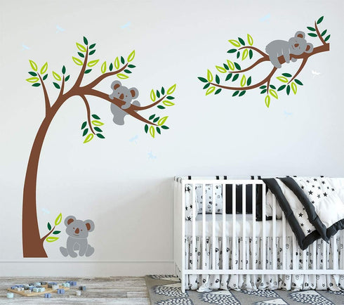 Three Cute Koalas Tree Branches Wall Decal Wall Sticke Family Tree Wall Decal Vinyl Wall Sticker Baby Nursery Decor Kids Room Decoration (Brown)...