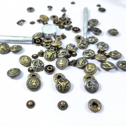 WETUFIN - 30 Sets Leather Snap Buttons Set 17MM (0.67inch) Bronze Snaps for Leather Snaps (Bull & Lion & Anchor Style) and Fastener Kit Tool Decor...