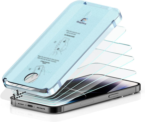 Usergrt Compatible with iPhone 14 Pro Glass Screen Protector, Fast Install with Auto Alignment Frame, Ultra Hard, Curved Edge Full Coverage Case F...