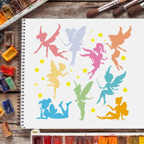 FINGERINSPIRE Little Fairy Drawing Painting Stencils Templates 11.8x11.8inch Fairy Pattern Plastic Stencils Decoration Rectangle Reusable Stencils...