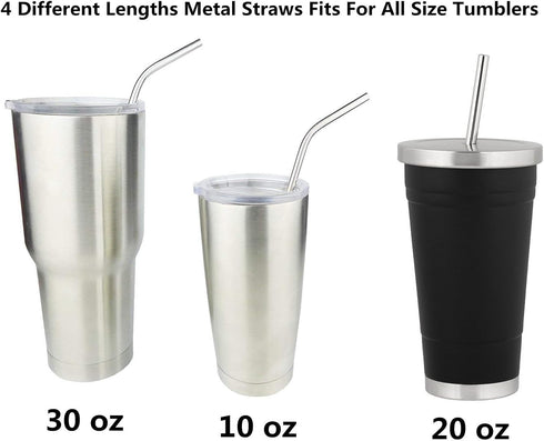 Reusable Stainless Steel Drinking Straws, 20 Pcs 4 Size - 6.3'' 7.1'' 8.5'' 10.5'', BPA Free Long Short Smoothie Drinking Curved Bent Straws with ...