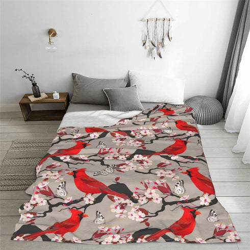 Red Cute Birds Cherry Flowers Soft Throw Blanket 40x50 inch Lightweight Warm Flannel Fleece Blanket for Couch Bed Sofa Travel Camping for Kids Adu...