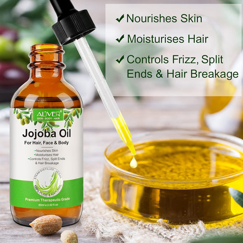 Jojoba Oil for Hair Oil and Body Oil, Natural Cold Pressed Skin Care Cuticles Oil for Hair Care and Skin Deeply Moisturizing, Effective for Dry Da...
