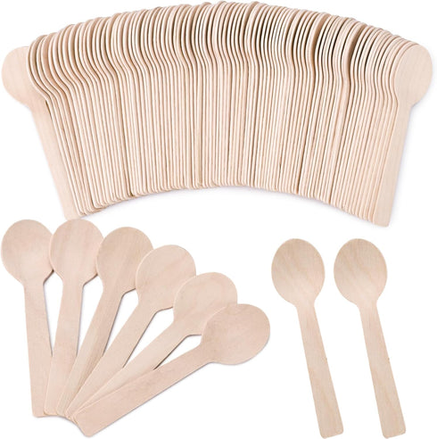 HANSGO 115PCS Wooden Spoons, 6.25inch Ice Cream Dessert Spoons Wood Cutlery Tableware Sampling Tasting Spoons for Kitchen Party Chocolate Cake Hon...
