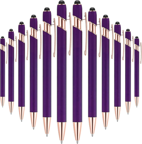 12 Pieces Ballpoint Pen with Stylus Tip, 1.0 mm Black Ink Metal Pen Stylus Pen for Touch Screens, 2 in 1 Stylus Ballpoint Pen (Purple and Rose Gol...