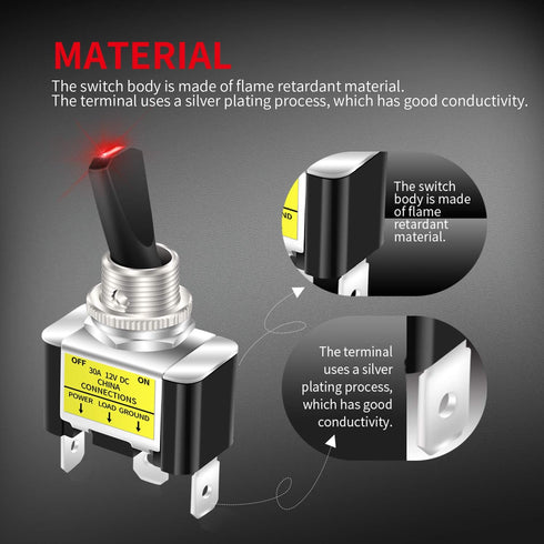 DaierTek 30 Amp Heavy Duty DC Toggle Switch, 12V 30A Lighted Toggle Switch with Red LED 12 Volt for Automotive Car Truck Vehicle UTV -2pcs...