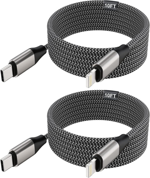 iPhone USB C to Lightning Cable, 2 Pack 10ft MFi 20W iPhone Fast Charger Nylon Braided Extra Long Cord Compatible with iPhone 14/13/12/12 Pro Max/...