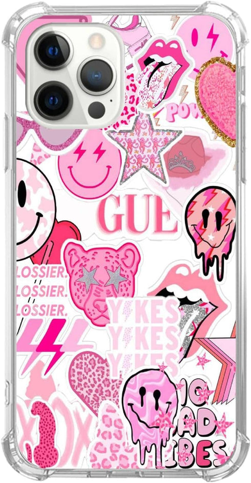 Pink Indie Aesthetics Hippie Collage Case Compatible with iPhone 11 Pro Max,Colourful Trendy Cool Teen Girl Case,Silicone Shockproof TPU Bumper Ca...
