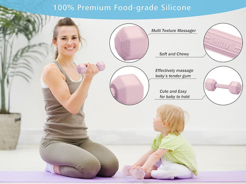 Giftty Baby Dumbbell Toy - Silicone Infant Rattle Teething Toy Teether Toddler Sensory Toy Durable Safe Exercises Workout Weight - Great Gift for ...