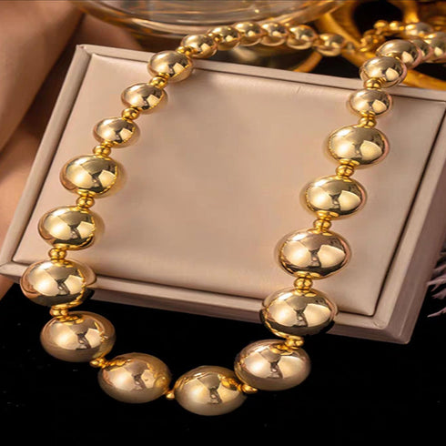 HSQYJ Shiny 14k Gold Beaded Stainless Steel Necklace High Polish Graduated Bead Ball Chain Necklace Fashion Chunky Choker Costume Jewelry Gift for...