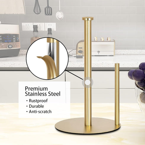 Gold Paper Towel Holder Countertop, OBODING, Gold Kitchen Paper Towel Holder Stand for Kitchen and Bathroom Organization, Stainless Steel Paper To...