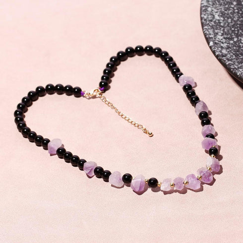 Spiritual Obsidian/Raw Amethyst Choker Necklaces for Women Adjustable Handmade Crystals and Stones Beaded Necklace...