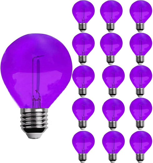 G40 Light Bulbs Replacement Purple 1W Shatterproof Plastic LED Globe Bulbs G40 LED String Lights Replacement Bulb E12/C7 Candelabra Base for Indoo...