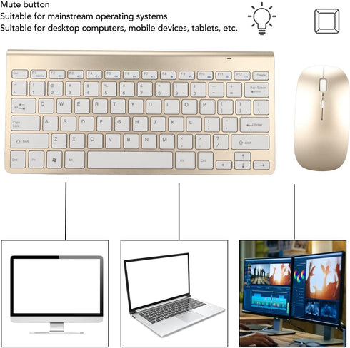 Keyboard mouse set, 2.4G, 78 keys, USB thin etched keycaps, mute, ergonomic design, QWERTY, for PC, laptop(luxury golden)...