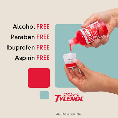 Children's Tylenol Liquid Oral Suspension Medicine, Acetaminophen Pain Reliever & Fever Reducer, Aspirin-, Ibuprofen- & Alcohol-Free, Cherry, 4 Fl...
