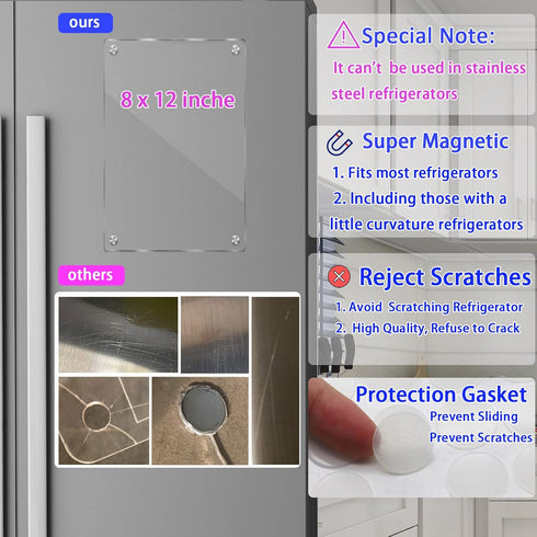 8"x12" Acrylic Magnetic Dry Erase Board for Fridge, Clear Acrylic Magnet Calendar for Refrigerator,includes 6 Dry Erase Markers(Clear Blank)...
