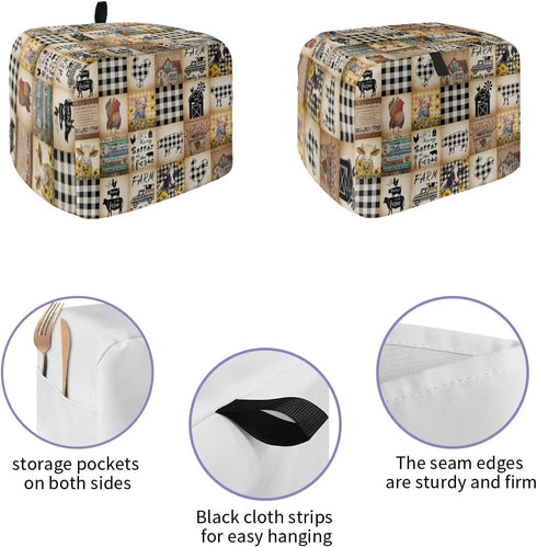 Toaster Dust Cover with Pockets, Farmhouse Retro Rooster Pig Cow Truck Plaid Soft Washable 2 Slice Toaster Cover, Dust-proof Cover for Small Appli...