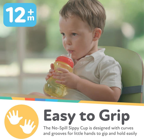 Nuby No-Spill Sippy Cup with Flex Straw - (3-Pack) 10-Ounce Bottles - Sippy Cups for Toddlers 12+ Months - Neutral Color Training Cups for Toddler...