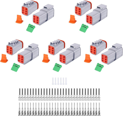 86 PCS Deutsch DT Grey 6 Pin Connectors 5 Set, Waterproof Electrical Wire Connector with Stamped Contacts and Seal Plug for Truck, Off-Road Vehicl...