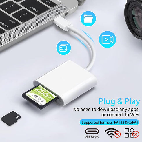 USB C SD TF Card Reader 2in 1 High Speed High Capacity No Need to Download App Support Transfer Video, Picture, File Micro SD Card Reader Compatib...
