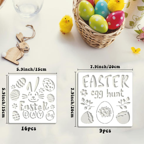 Easter Stencils,25pcs Easter Stencils Reusable for Crafts for Painting on Wood Fabric Walls Canvas Scrapbook Home Decor,Happy Easter Bunny Eggs Dr...