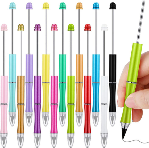 Ctosree 14 Pcs 14 Colors Beadable Pencil Inkless Everlasting Pencil DIY Bead Eternal Pencil Reusable Erasable Writing Pencil for Kids Students Gif...