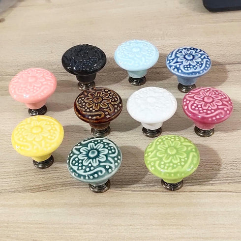HUAMULAN 10 PCS Ceramic Cabinet Knobs Glossy Dresser Mushroom Table Drawer Cupboard Pull Handles Furniture DIY Kitchen Kids Room Wardrobe...