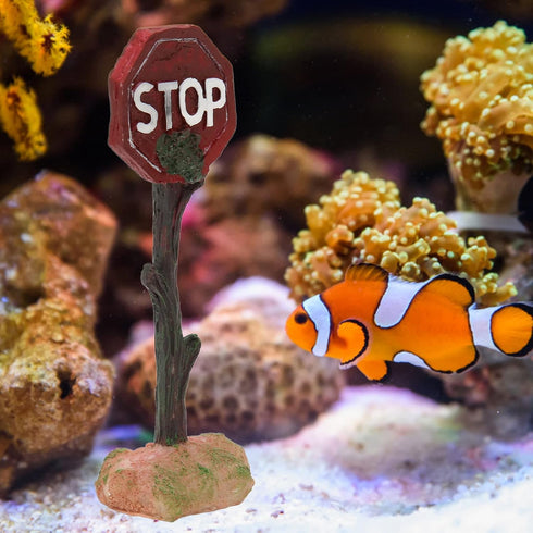 HEEPDD Aquarium Stop Warning Sign, Fish Warning Sign Resin Landscape Decoration for Small Medium Betta Fish 6.1x2.3x1.6in...