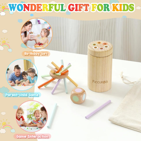 Montessori Toys for Toddlers 1-3,Fine Motor Skills Toys for Toddlers 1-3,Educational Toys for Baby 3-12 Months,Wooden Kids Sensory Sticks Suitable...
