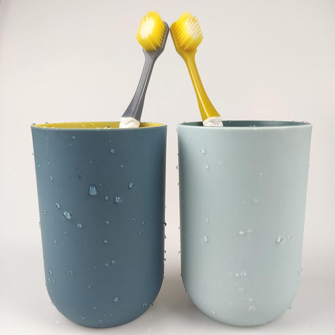 Unbreakable Reusable Drinking Cups Set of 2 Colors, Plastic Toothbrush Cup Tumblers 300 ml/10.5 oz, Dishwasher Safe (Light blue & Navy blue)...