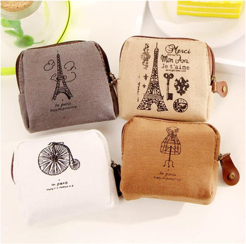 Canvas Coin Bags Women's Small Change Cash Purse Wallets (Set of 4, Paris)...