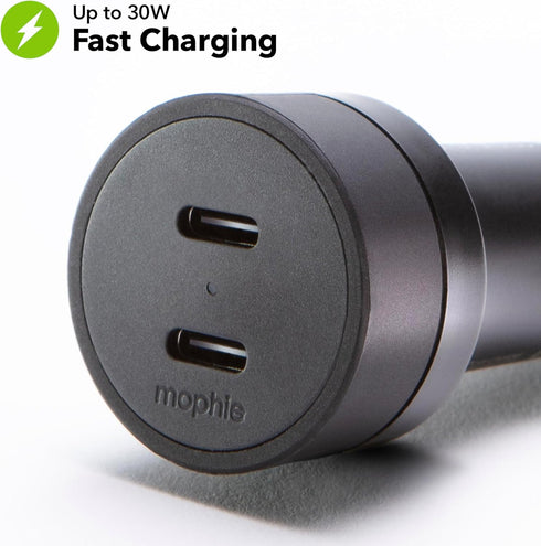 mophie 60W Dual USB-C Car Charger, Universal AUX Compatibility, LED Indicator, Fast Charging, Multi-Device...