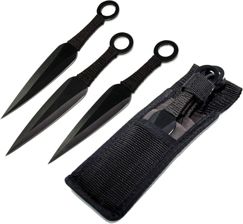 Ace Martial Arts Supply Ninja Stealth Black Throwing Knives with Nylon Case (Set of 3)...
