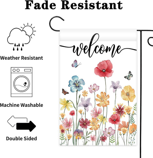 Avezano Welcome Wildflower Garden Flag Spring and Summer Floral Yard Flag for Outside Farmhouse Garden Decor Seasonal Welcome Sign Porch Decoratio...