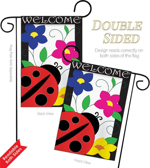 Ladybug Flag Home Decor Welcome Banner Applique Decorative Stitched Flower Tapestry Wall American Embroidered Sew Stitching Spring Floral Gifts Pa...